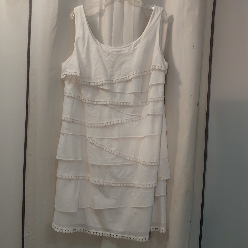 Vintage White Dress sz 18 Unique Tiered Ruffle Layering With Tassels
